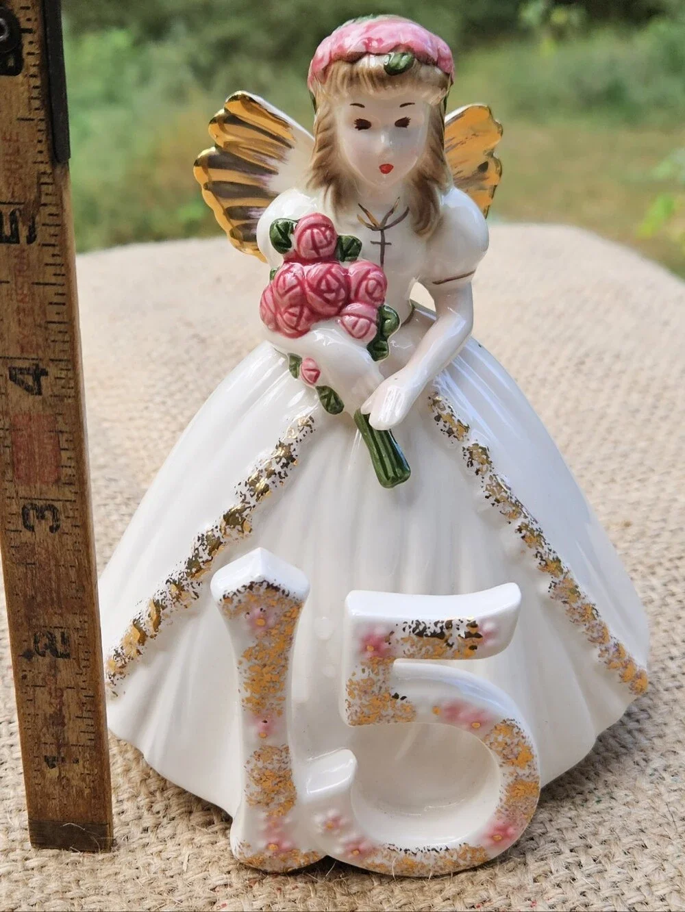 15th Birthday Angel Figurine with Pink Roses Vintage Josef Originals